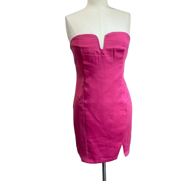 Lulus Glamorous Times Hot Pink Strapless Bodycon Mini Dress Size L NWT - Picture 1 of 10